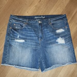 American Eagle Distressed Medium Wash Jean Shorts with Raw Edge